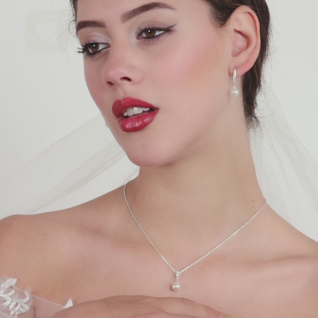 Silver Plated I Couldn't Say I Do Without You Pearl Drop Set Created with Zircondia® Crystals