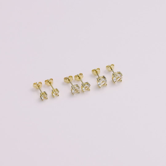 Three Pack of Gold Plated 4mm, 5mm & 6mm Earrings Created with Zircondia® Crystals