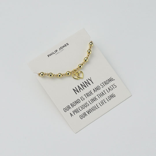 18k Gold Plated Nanny Heart Link Beaded Stretch Bracelet with Quote Card