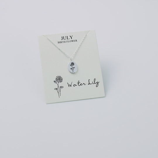 July Birth Flower Water Lily Necklace with Card