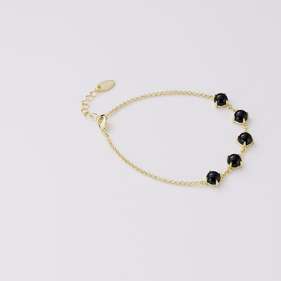 18k Gold Plated Black Onyx Gemstone Bracelet
