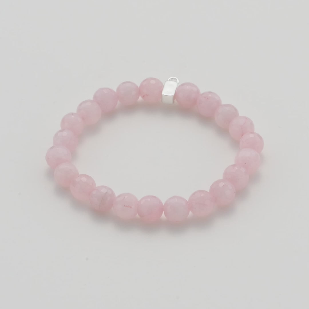 Faceted Rose Quartz Gemstone Stretch Bracelet with Charm Created with Zircondia® Crystals Video