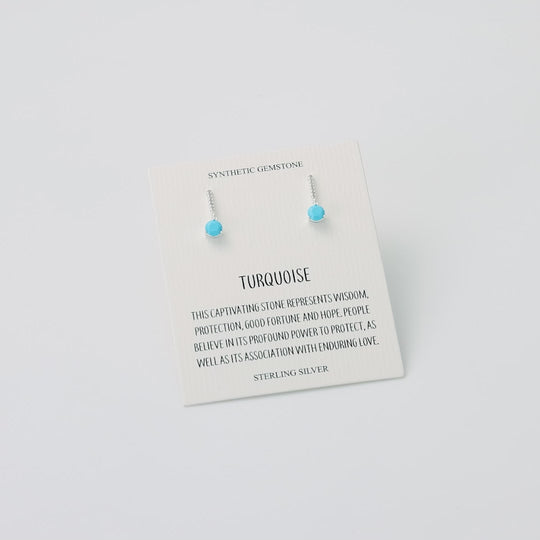 Sterling Silver Synthetic Turquoise Gemstone Drop Earrings with Quote Card
