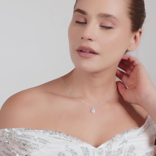 Sterling Silver Halo Bridal Necklace Created with Zircondia® Crystals