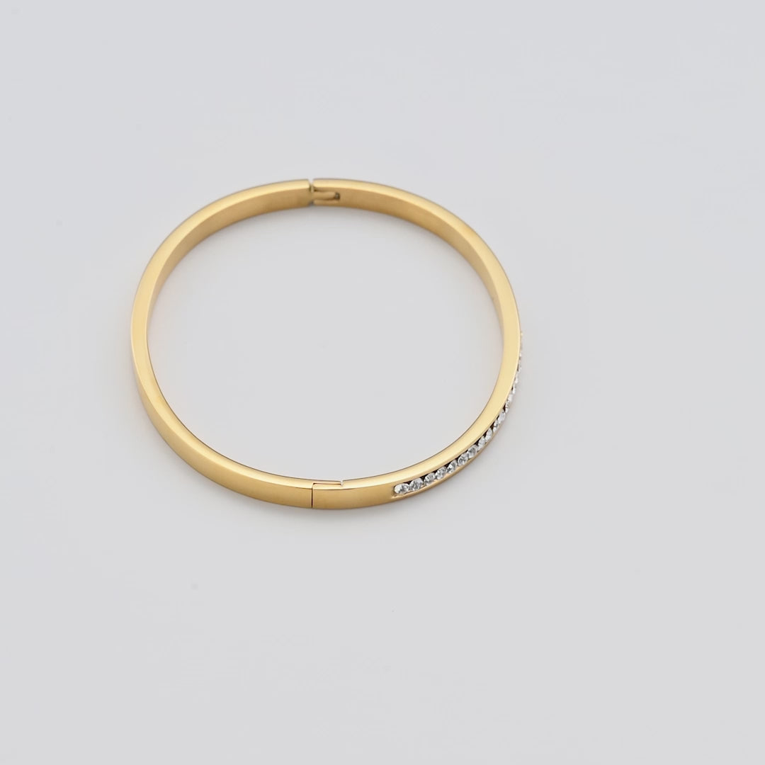 Gold Plated Channel Set Bangle Created with Zircondia® Crystals Video