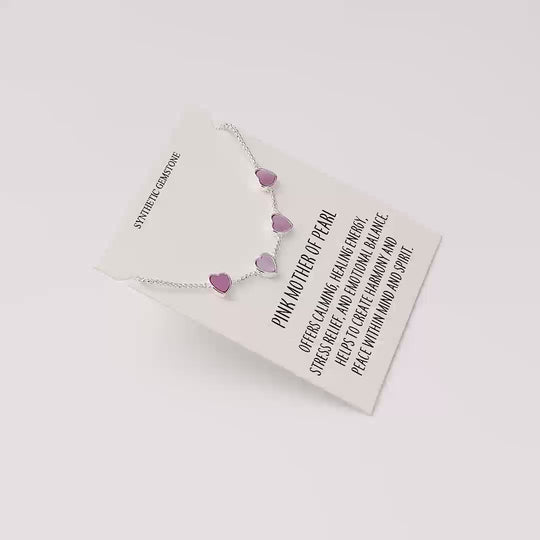 Pink Mother Of Pearl Gemstone Multi Heart Friendship Slider Bracelet with Quote Card