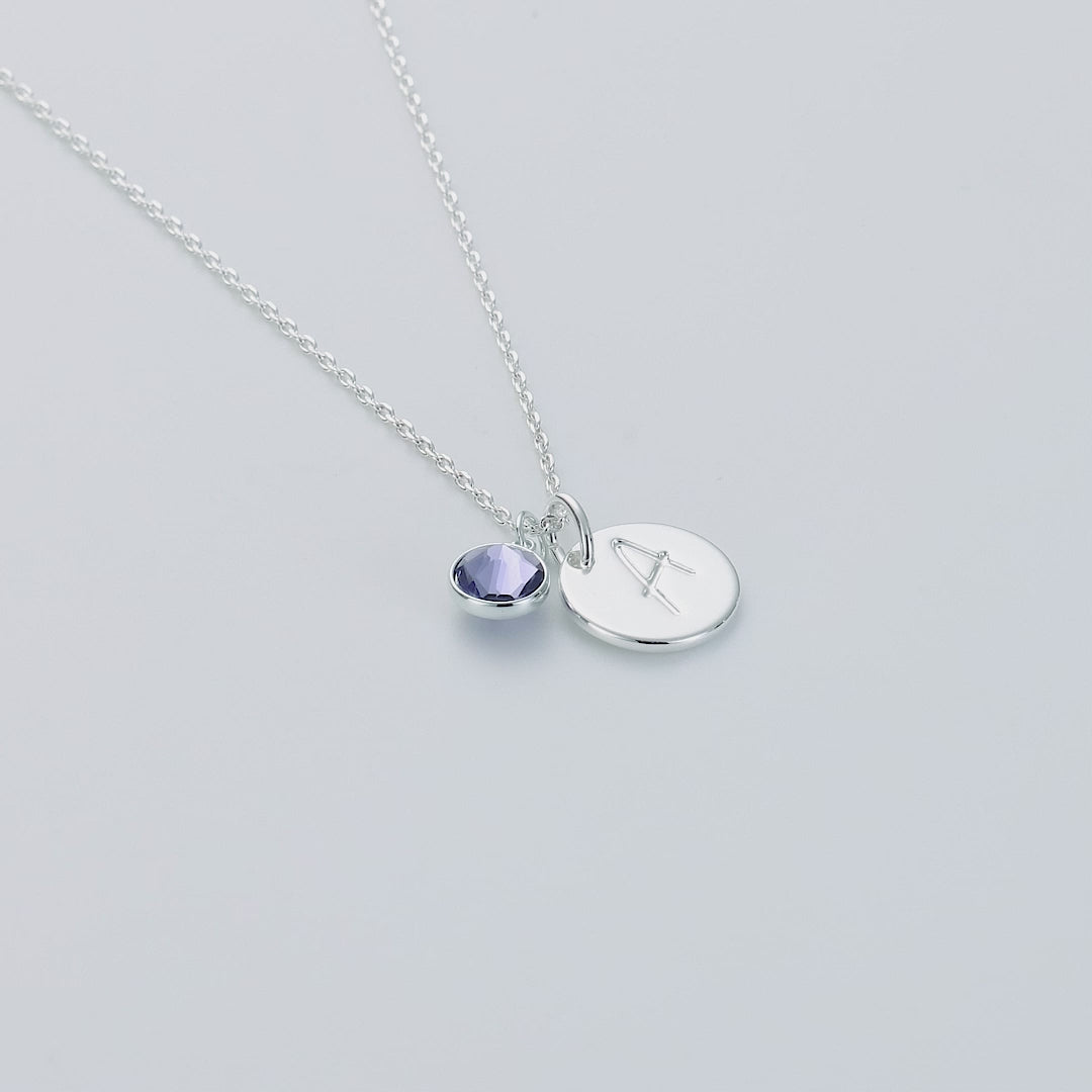 February (Amethyst) Birthstone Necklace with Initial Charm (A to Z) Created with Zircondia® Crystals