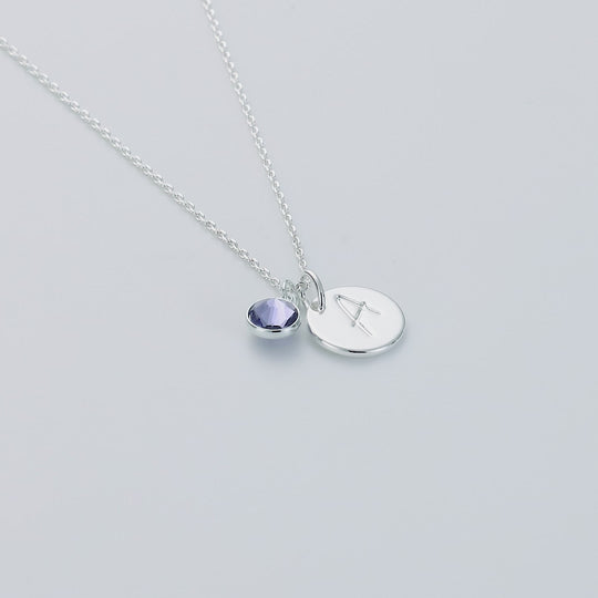 February (Amethyst) Birthstone Necklace with Initial Charm (A to Z) Created with Zircondia® Crystals