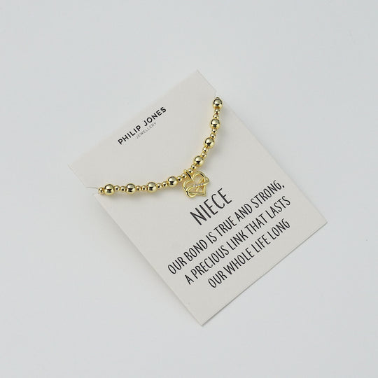 18k Gold Plated Infinity Heart Beaded Stretch Niece Bracelet with Quote Card