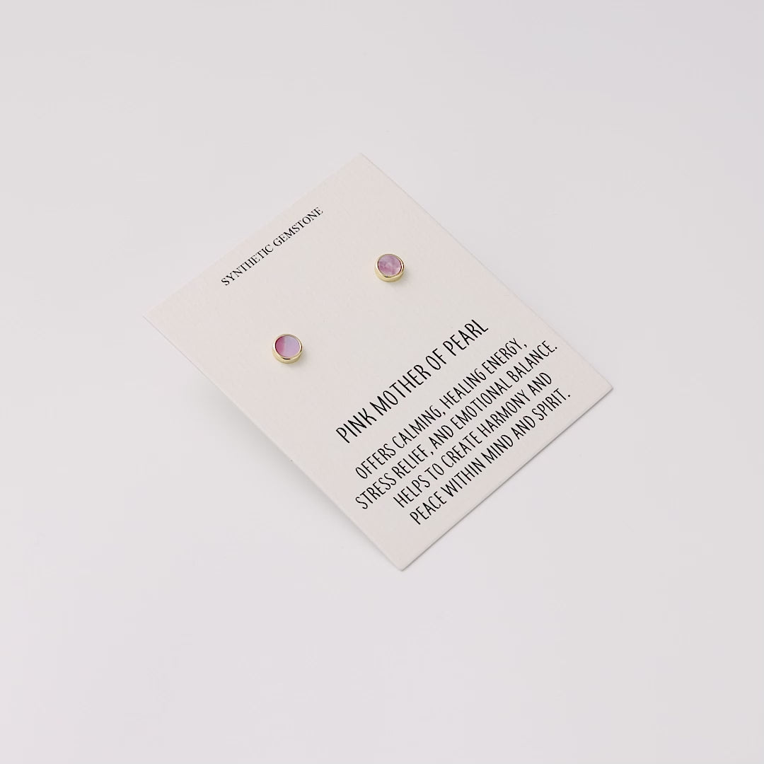 18k Gold Plated Pink Mother of Pearl Stud Earrings with Quote Card