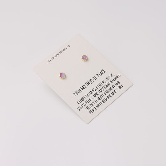 18k Gold Plated Pink Mother of Pearl Stud Earrings with Quote Card