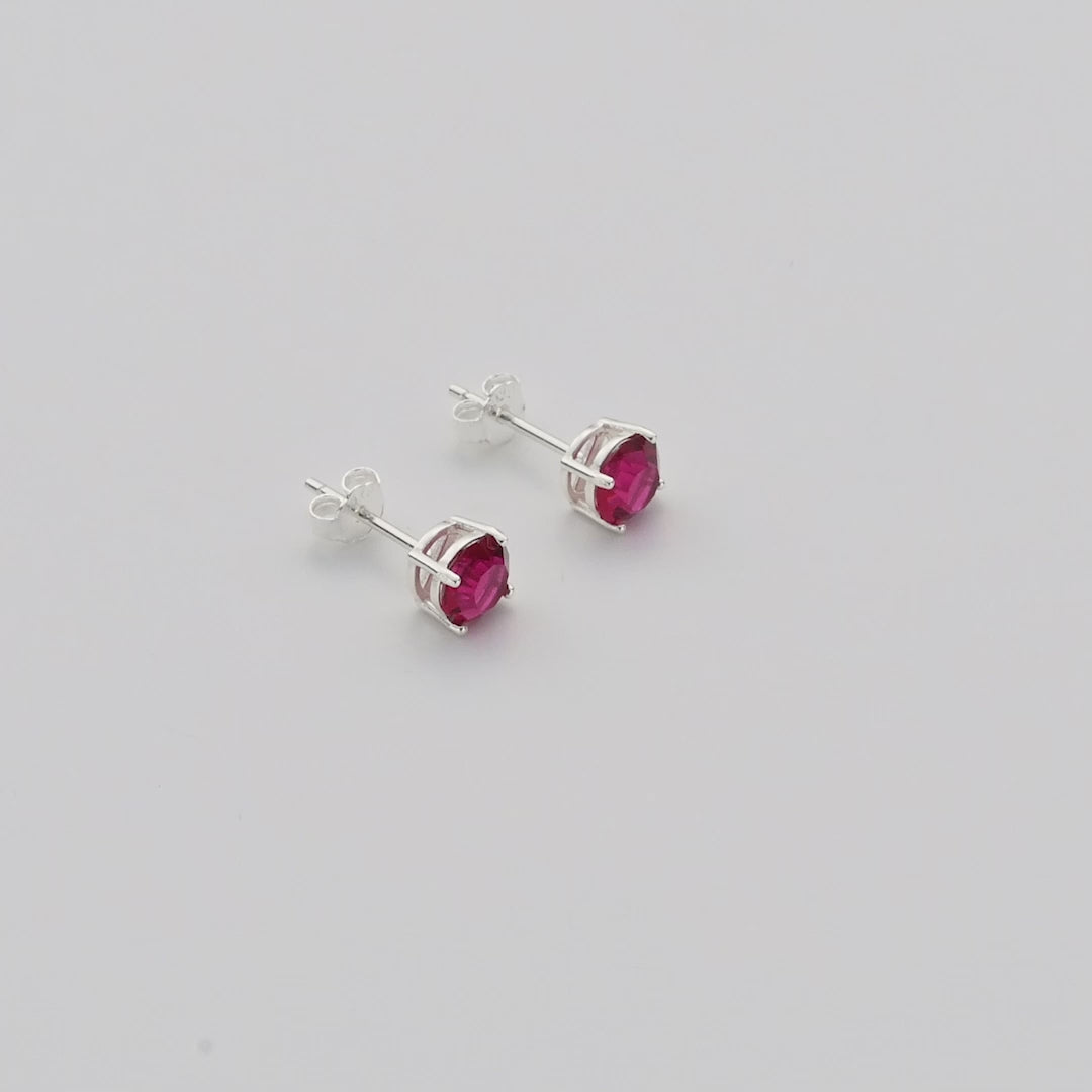 Sterling Silver July (Ruby) Birthstone Earrings Created with Zircondia® Crystals Video