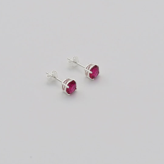 Sterling Silver July (Ruby) Birthstone Earrings Created with Zircondia® Crystals Video