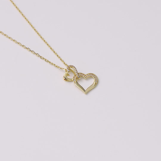 18k Gold Plated Heart Link Drop Necklace Created with Zircondia® Crystals