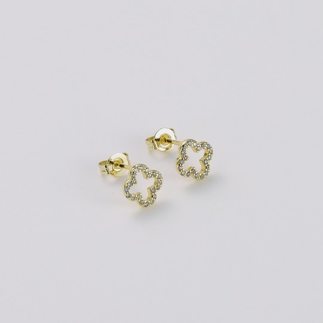 Gold Plated Clover Earrings Created with Zircondia® Crystals