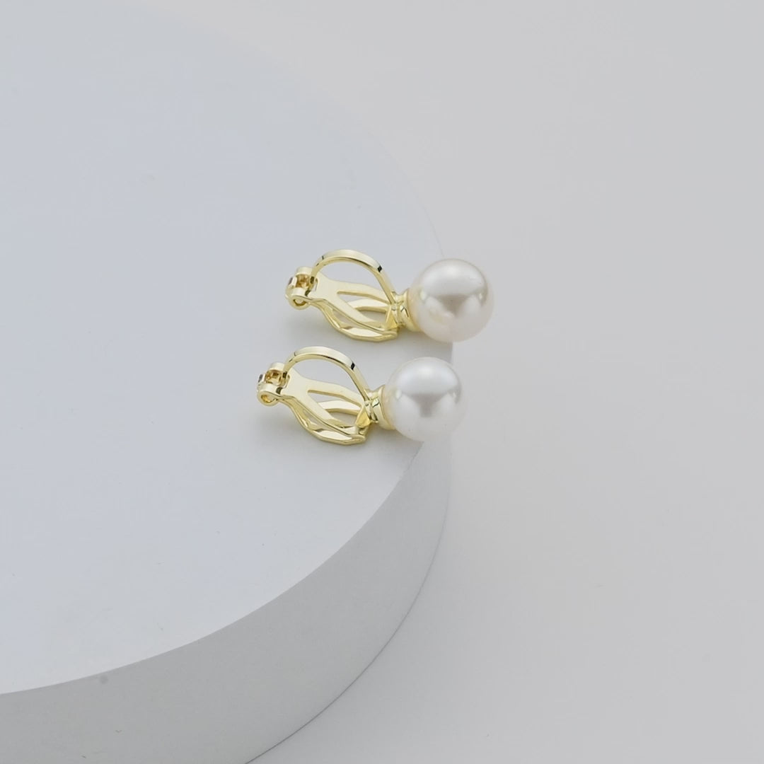Gold Plated Pearl Clip On Earrings Video