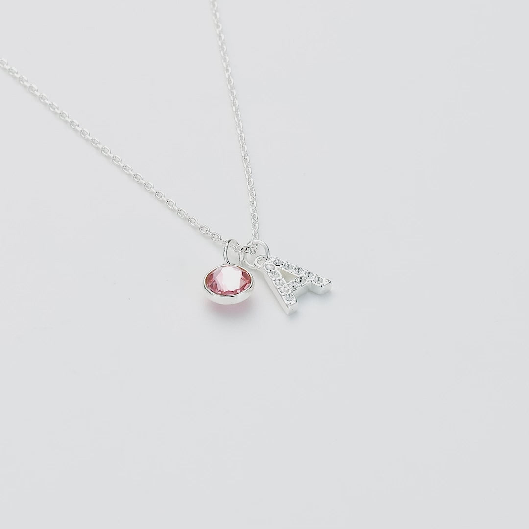 Pave Initial A Necklace with Birthstone Charm Created with Zircondia® Crystals