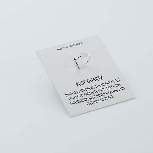 Rose Quartz Adjustable Ring with Quote Card
