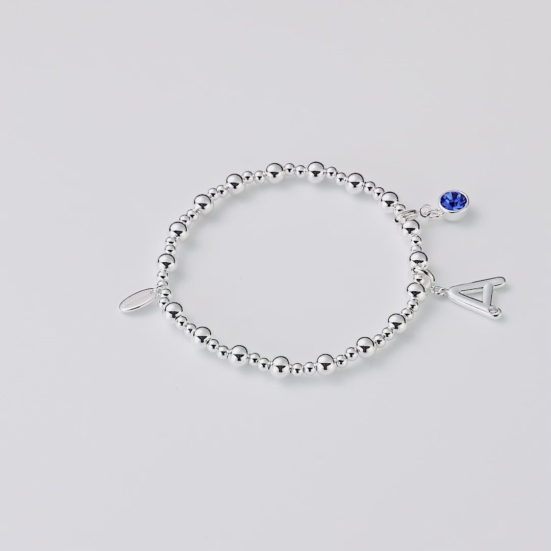 Customisable Beaded Stretch Bracelet with Option of Birthstone & Initial Charms Video