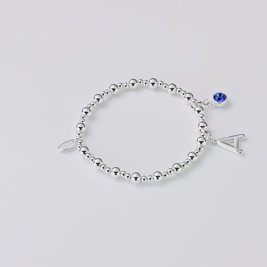Customisable Beaded Stretch Bracelet with Option of Birthstone & Initial Charms Video