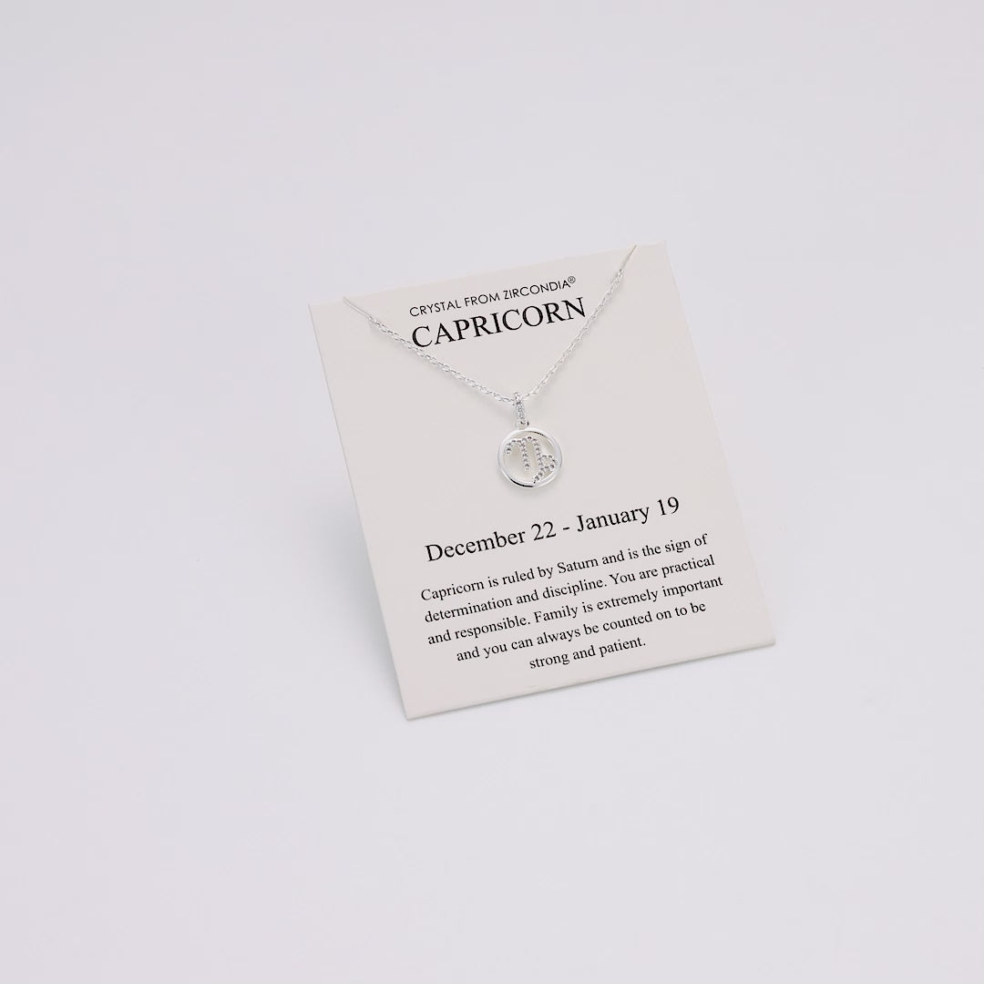 Capricorn Star Sign Zodiac Necklace and Quote Card with Zircondia® Crystals