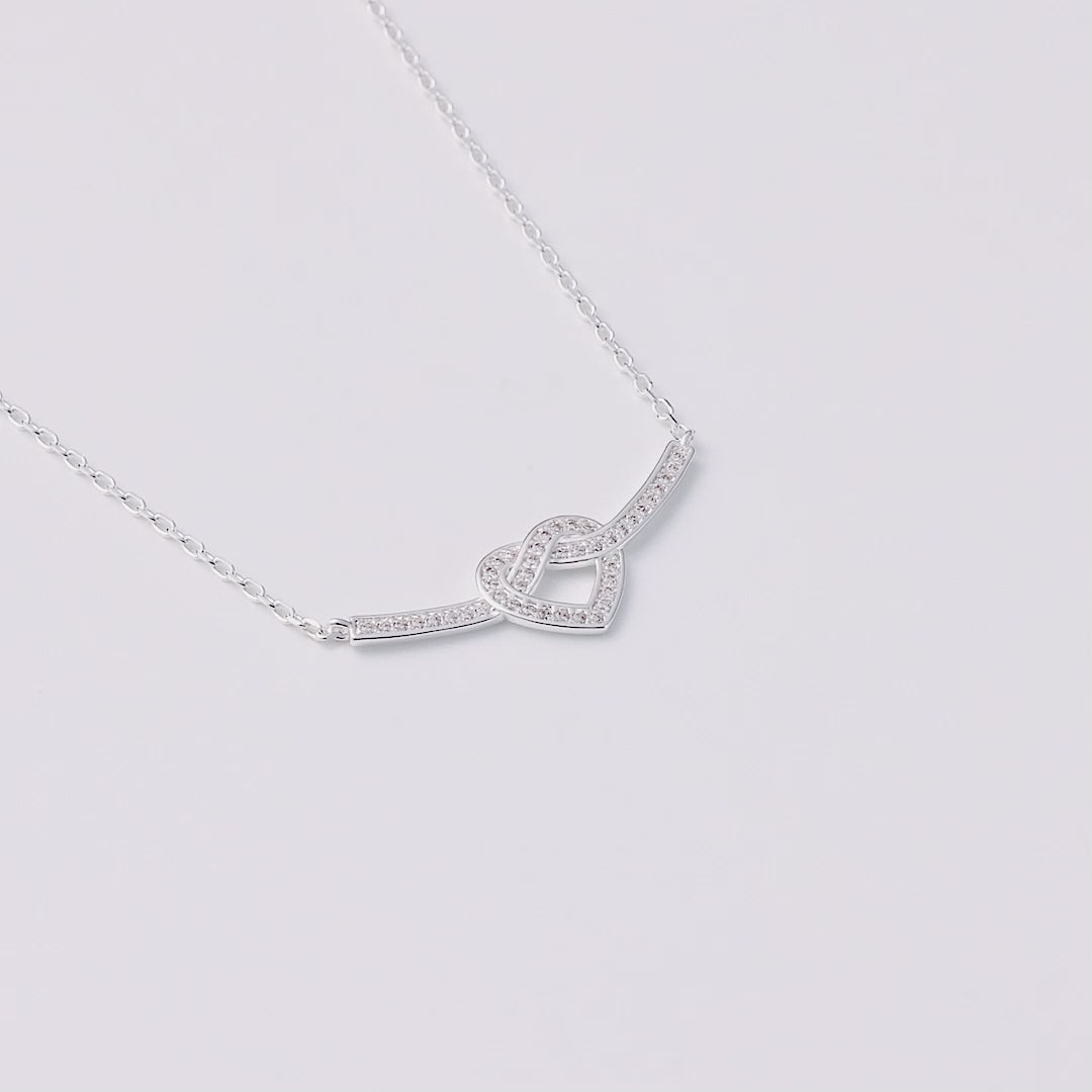 Silver Plated Heart Knot Necklace Created with Zircondia® Crystals
