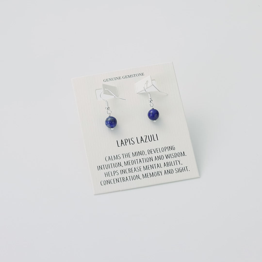 Lapis Gemstone Round Drop Earrings with Quote Card