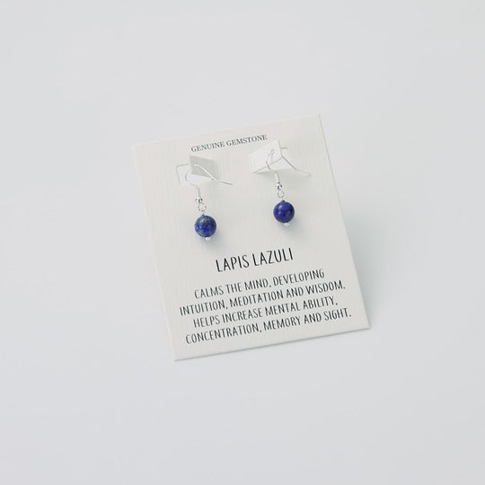 Lapis Gemstone Round Drop Earrings with Quote Card
