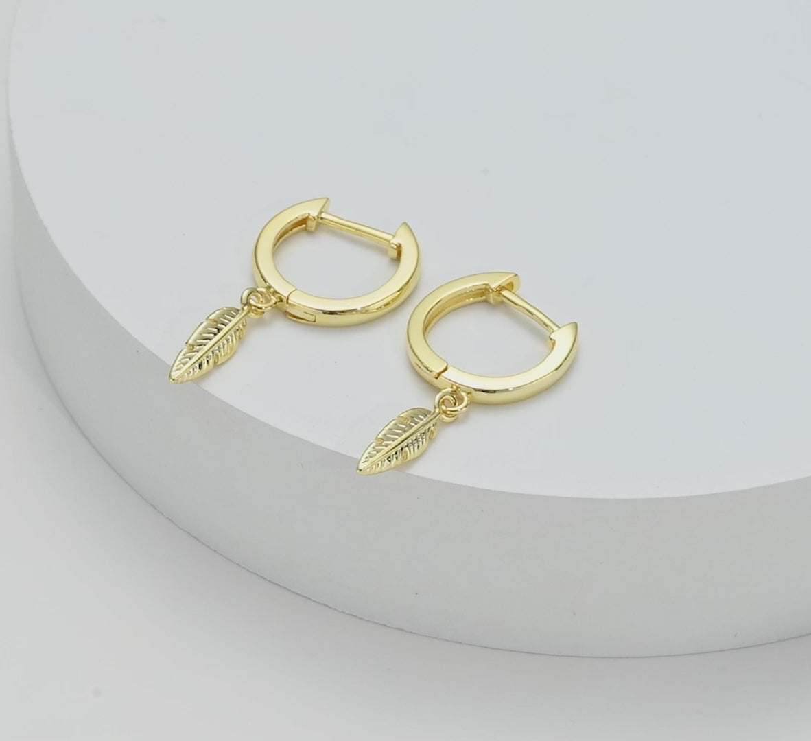Gold Plated Feather Charm Hoop Earrings Video