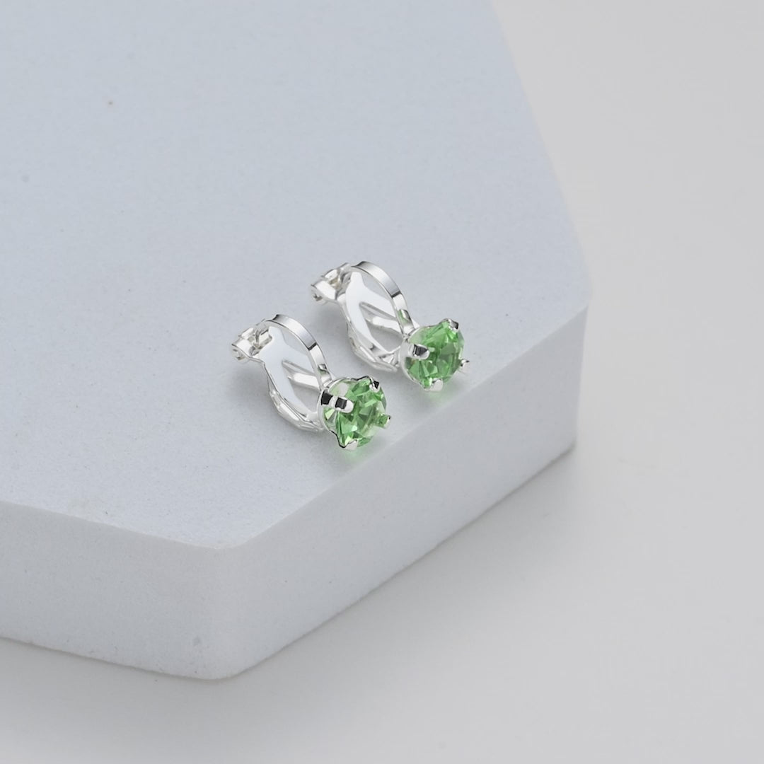 Light Green Crystal Clip On Earrings Created with Zircondia® Crystals Video