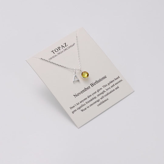 Customisable November (Topaz) Birthstone Necklace with Option of Initial Charms (A-Z)