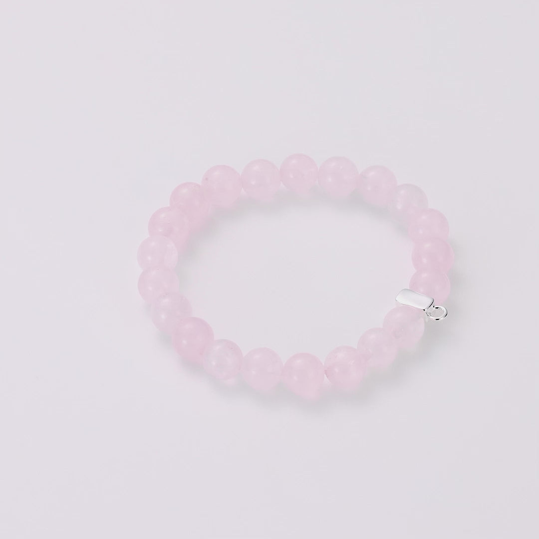 Rose Quartz Gemstone Stretch Bracelet with Charm Created with Zircondia® Crystals
