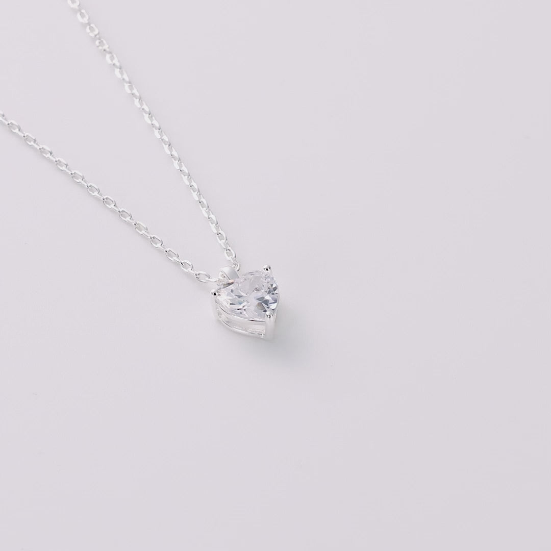 Silver Plated Heart Solitaire Necklace Created with Zircondia® Crystals