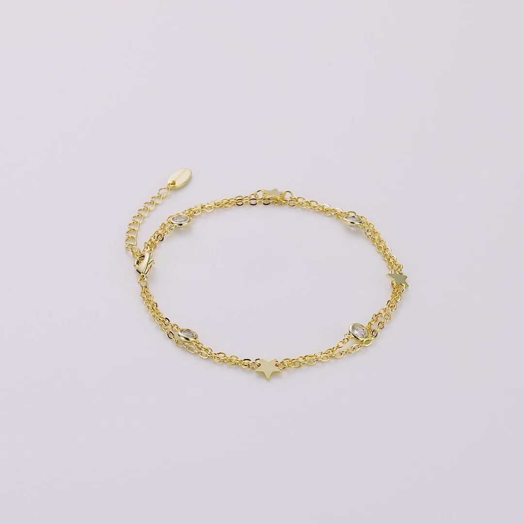 Gold Plated Layered Star Anklet Created with Zircondia® Crystals