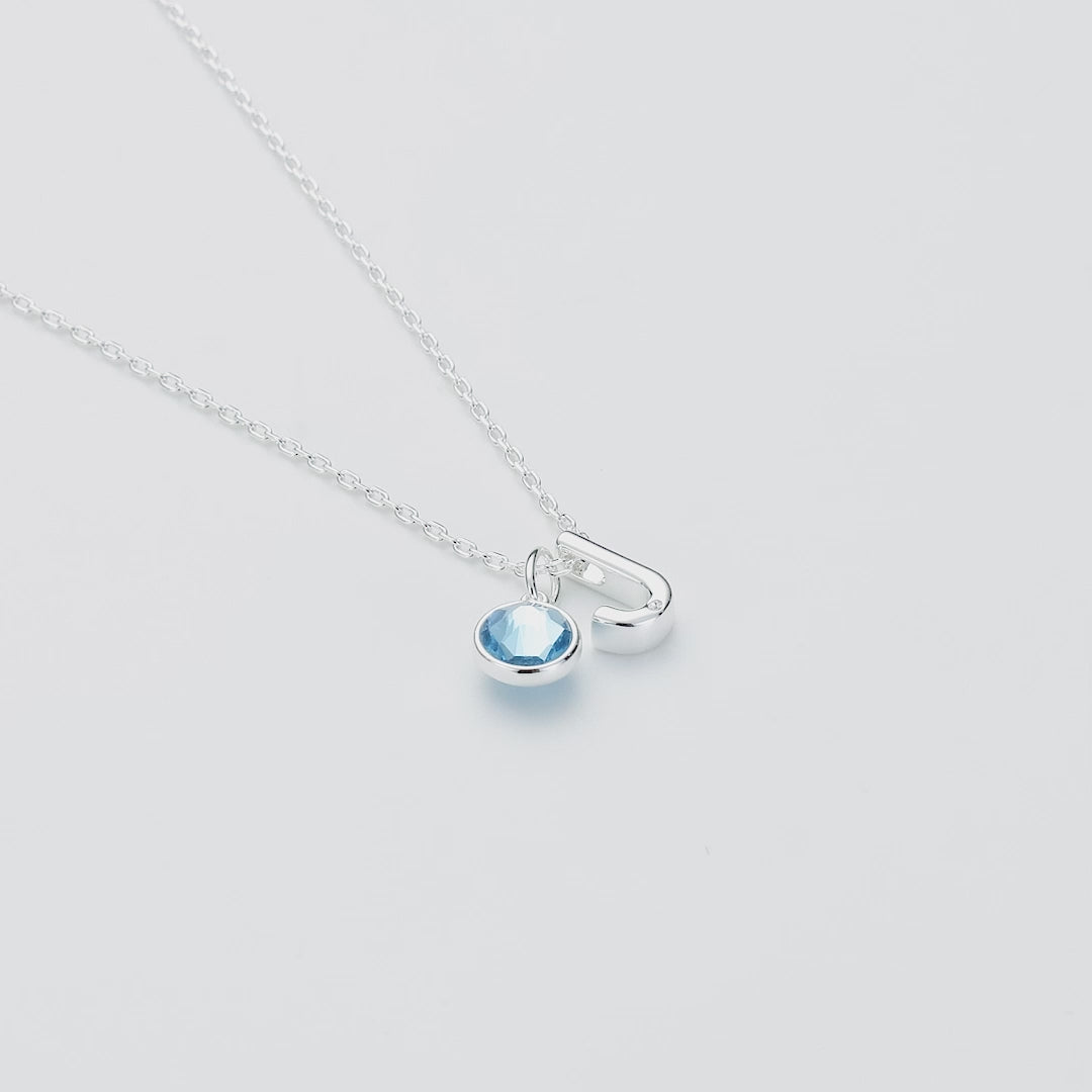 Initial J Necklace with Birthstone Charm Created with Zircondia® Crystals