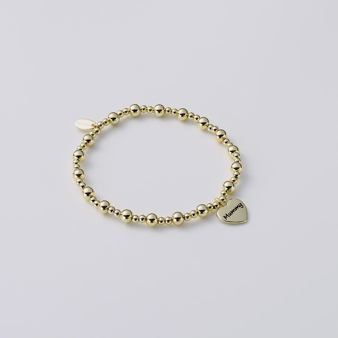 Gold Plated Mummy Heart Charm Beaded Stretch Bracelet