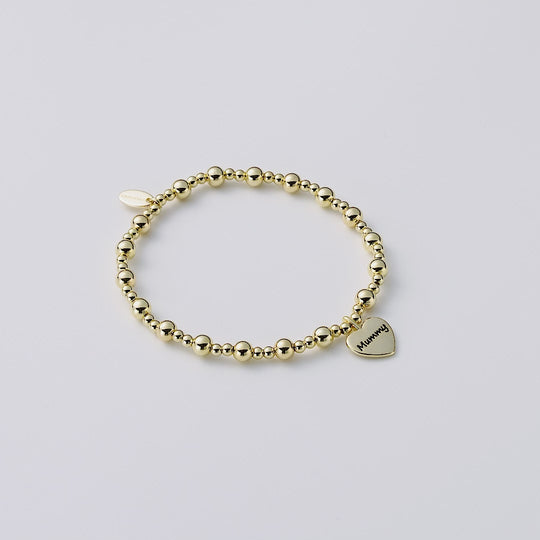 Gold Plated Mummy Heart Charm Beaded Stretch Bracelet