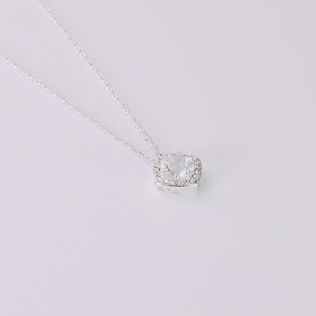 Silver Plated Square Halo Necklace Created with Zircondia® Crystals