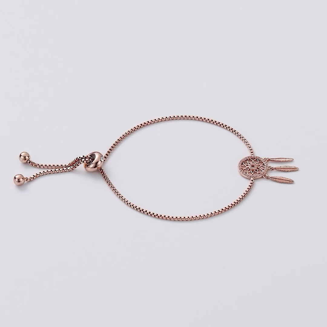 Rose Gold Plated Dream Catcher Friendship Bracelet Created with Zircondia® Crystals