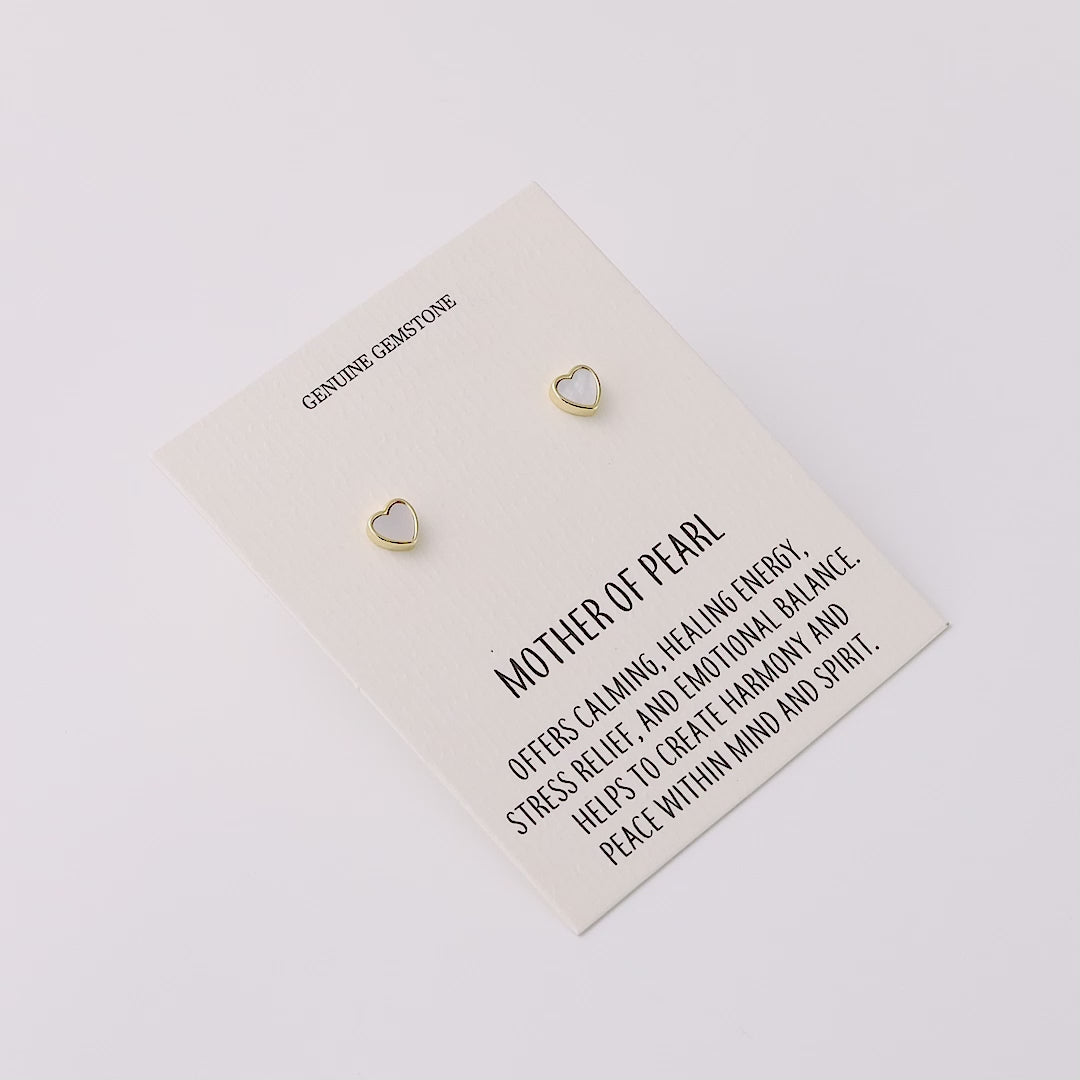 18k Gold Plated Mother of Pearl Heart Stud Earrings with Quote Card