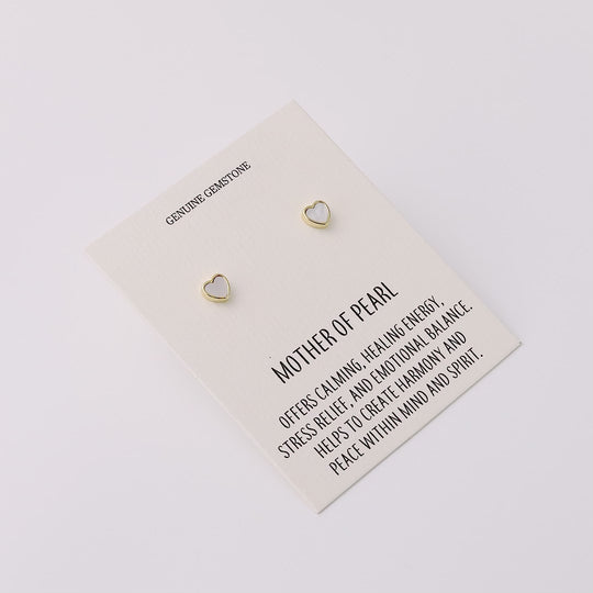 18k Gold Plated Mother of Pearl Heart Stud Earrings with Quote Card