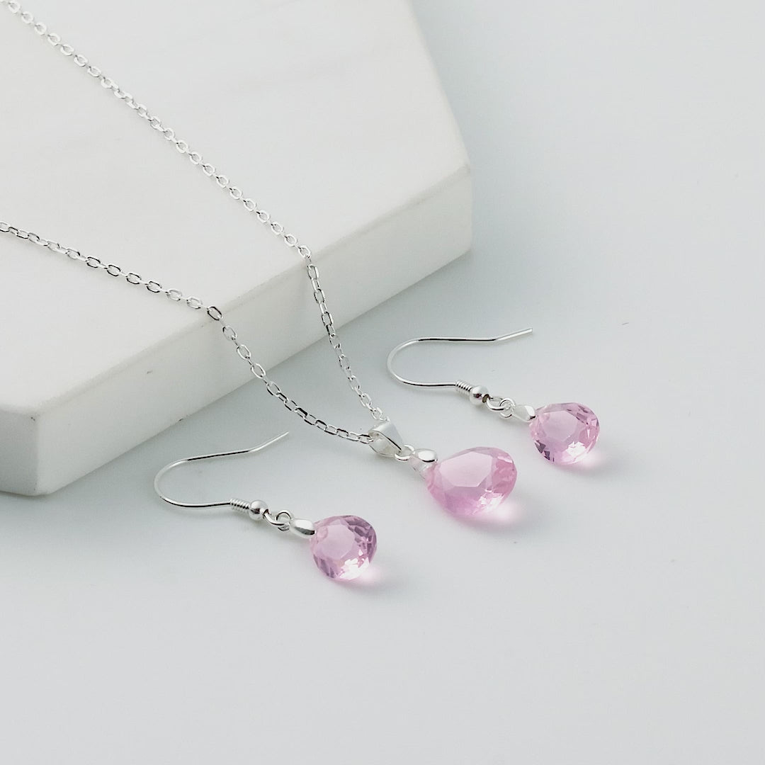Sterling Silver Light Rose Pear Set Created with Zircondia® Crystals Video