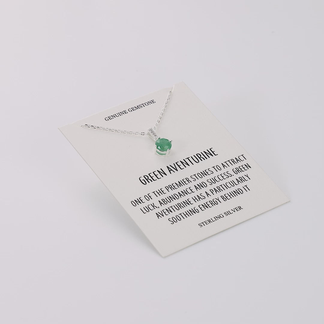 Sterling Silver Green Aventurine Gemstone Necklace with Quote Card