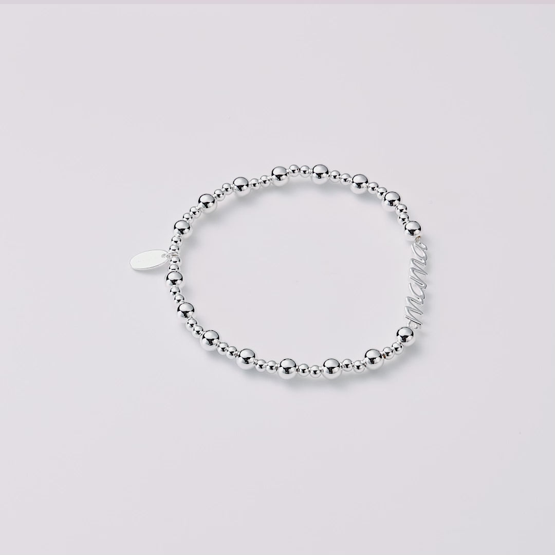 Silver Plated Mama Beaded Stretch Bracelet