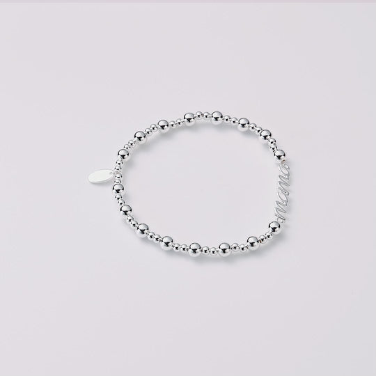 Silver Plated Mama Beaded Stretch Bracelet