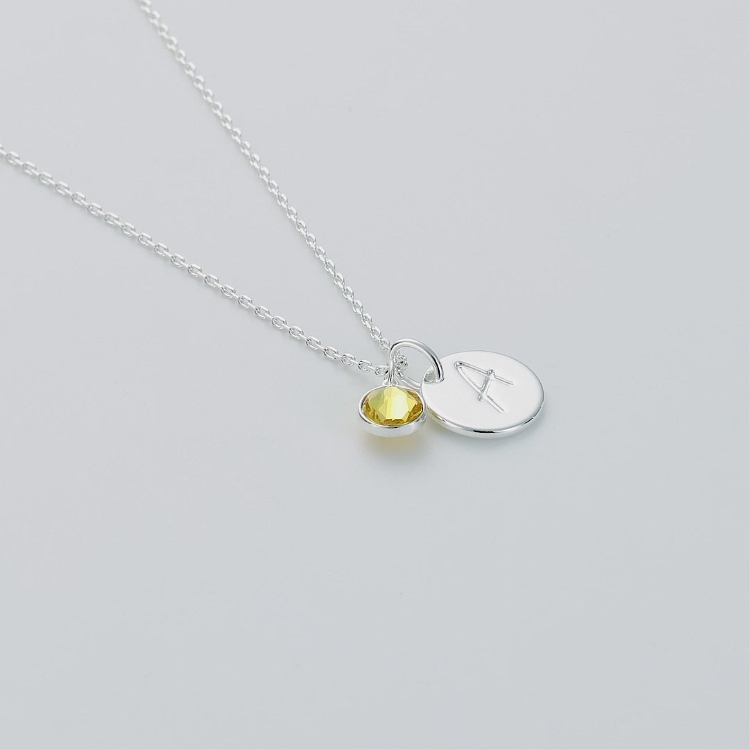 November (Topaz) Birthstone Necklace with Initial Charm (A to Z) Created with Zircondia® Crystals