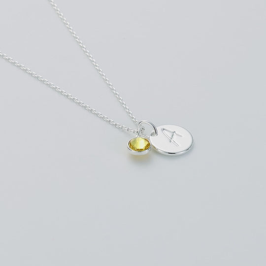 November (Topaz) Birthstone Necklace with Initial Charm (A to Z) Created with Zircondia® Crystals