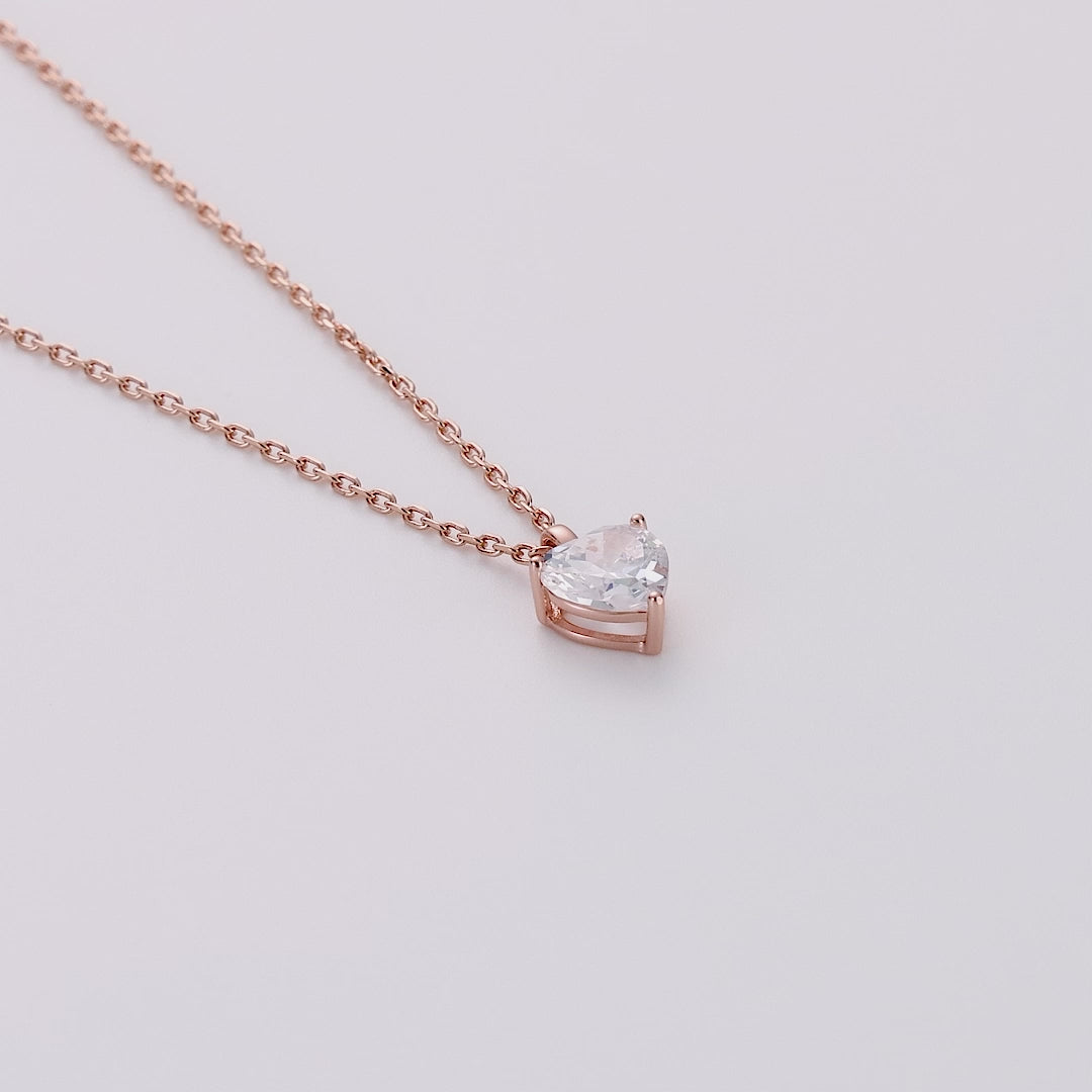 Rose Gold Plated Heart Solitaire Necklace Created with Zircondia® Crystals