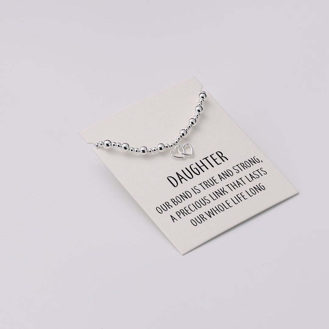 Daughter Heart Link Beaded Stretch Bracelet with Quote Card