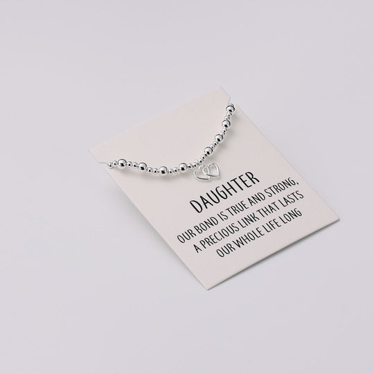 Daughter Heart Link Beaded Stretch Bracelet with Quote Card